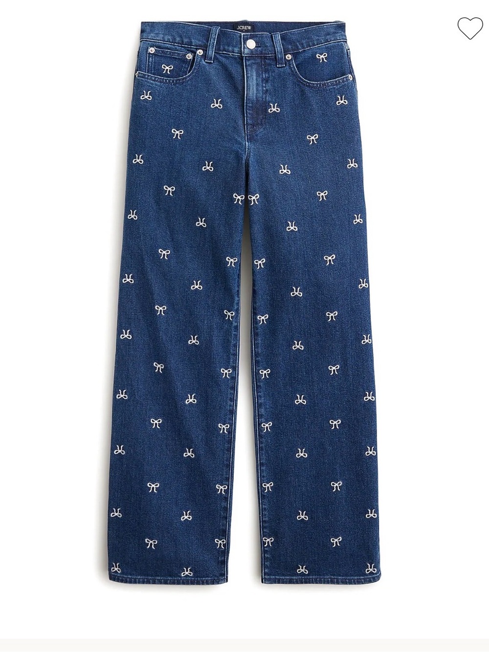 J. Crew Factory Dark Blue slim wide-leg jeans white Bow Embroidery